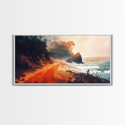 Coastal Road, southwest wall art, rustic decor, coastal landscape art, boho art, panoramic painting, gift idea for him, Canvas Print