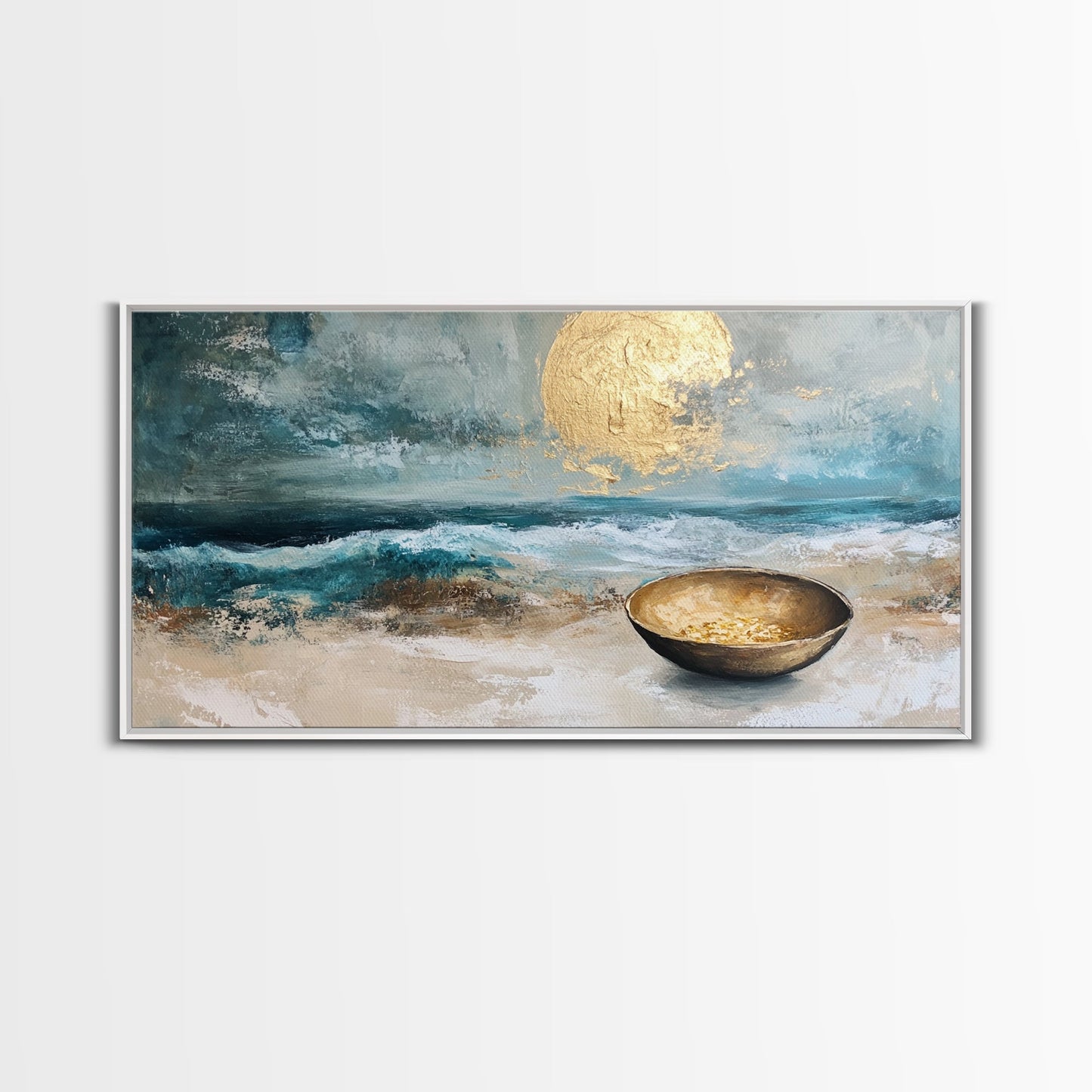 Golden Moon, coastal decor, ocean painting, nautical painting, seascape painting, framed canvas print, extra wide art