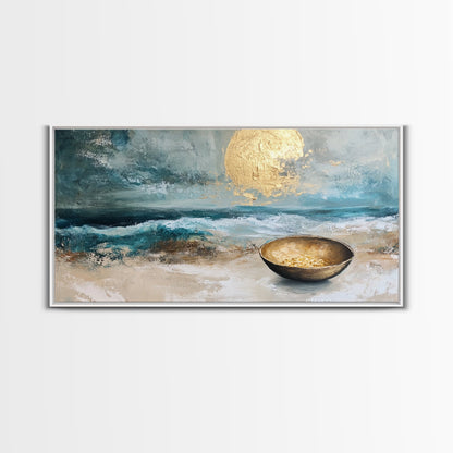 Golden Moon, coastal decor, ocean painting, nautical painting, seascape painting, framed canvas print, extra wide art