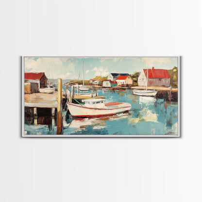 Hafenboote, Gemälde von Nantucket, Küstenmalerei, maritime Wandkunst, Fischergemälde, gerahmter Leinwanddruck, extra breites Kunstwerk