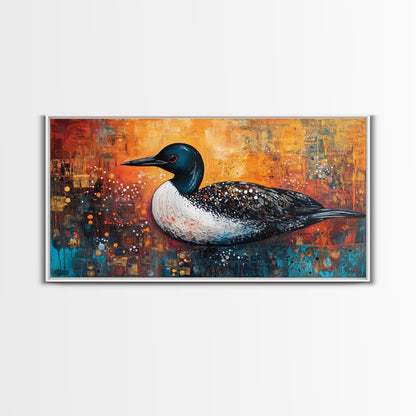 Gemälde eines Seetauchers, Vogelkunst, Tierkunst, Naturmalerei, Wandbild mit türkisfarbenem Motiv, gerahmter Leinwanddruck, Seedekor, rustikale Wandkunst