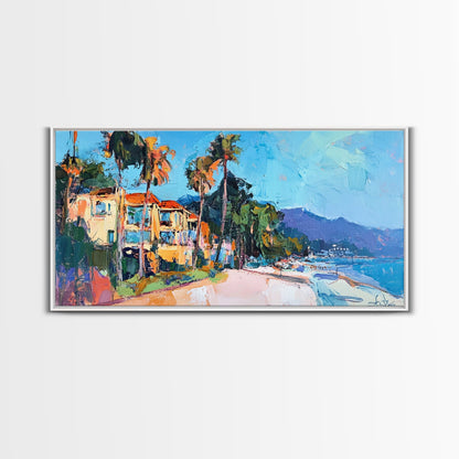 Beach House, Coastal Landscape Art, Framed Canvas Print, Hawaii Art, Coastal Wall Art, Surf Wall Art, Nautical Decor