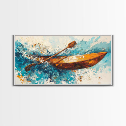 Nautical painting, boat painting, framed canvas print, extra wide art, seascape painting, rustic wall art, coastal wall art, ocean waves