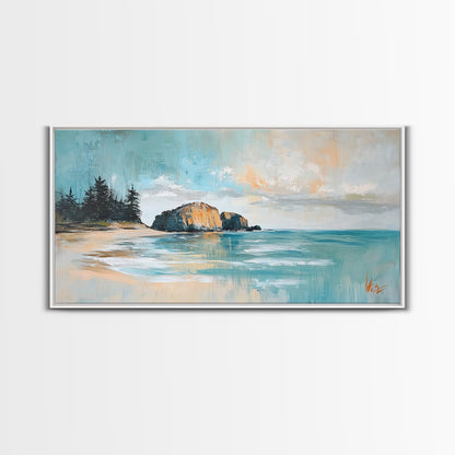 Ruhige Strandlandschaft, gerahmter Leinwanddruck, Küstenmalerei, Seestück, extra breites Kunstwerk, maritime Wandkunst, Schlafzimmerkunst