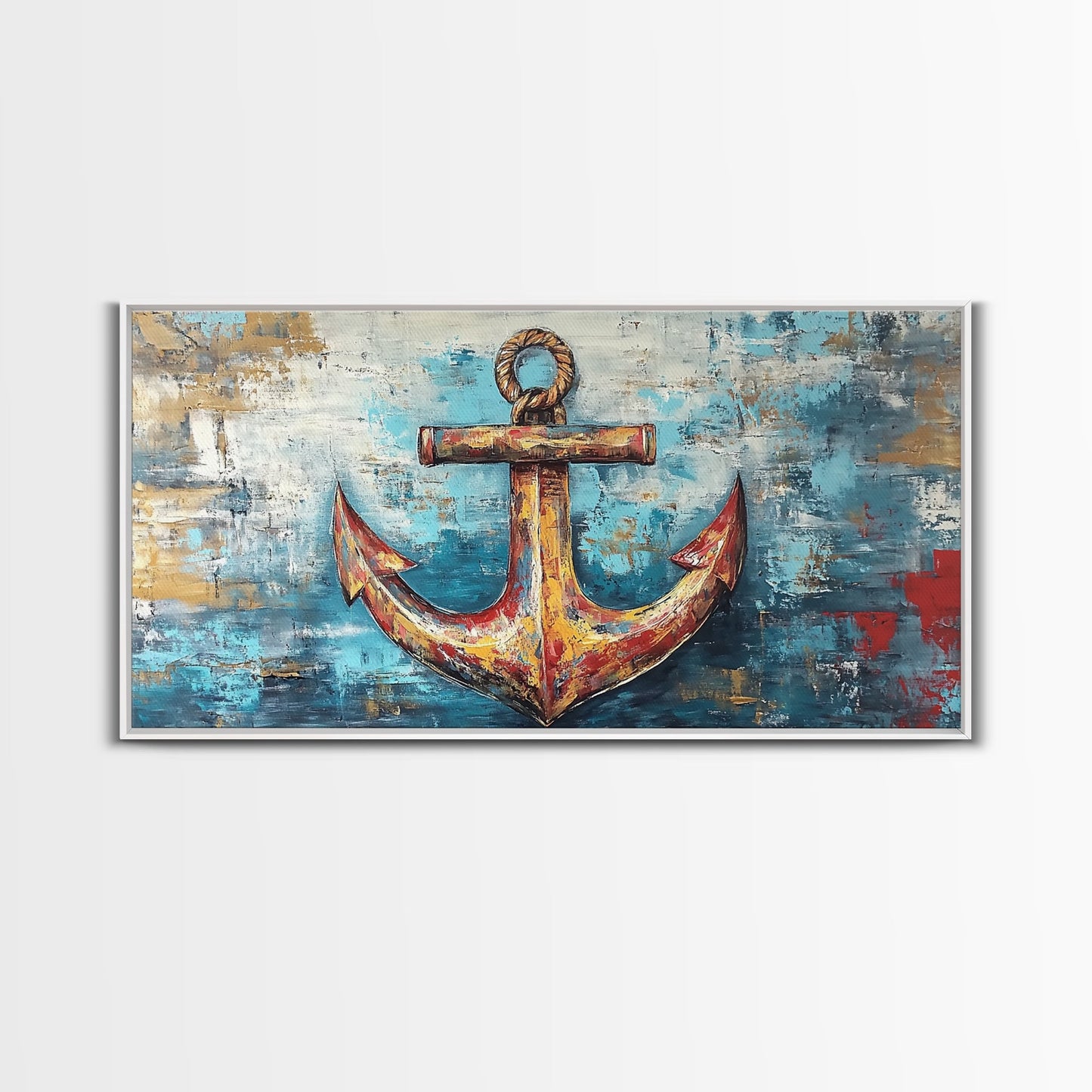 Nautischer Anker, Küstendeko, Rustikale Wandkunst, Extra breites Bild, Nautische Wandkunst, Horizontale Wandkunst, Gerahmter Leinwanddruck, Wohnzimmerkunst