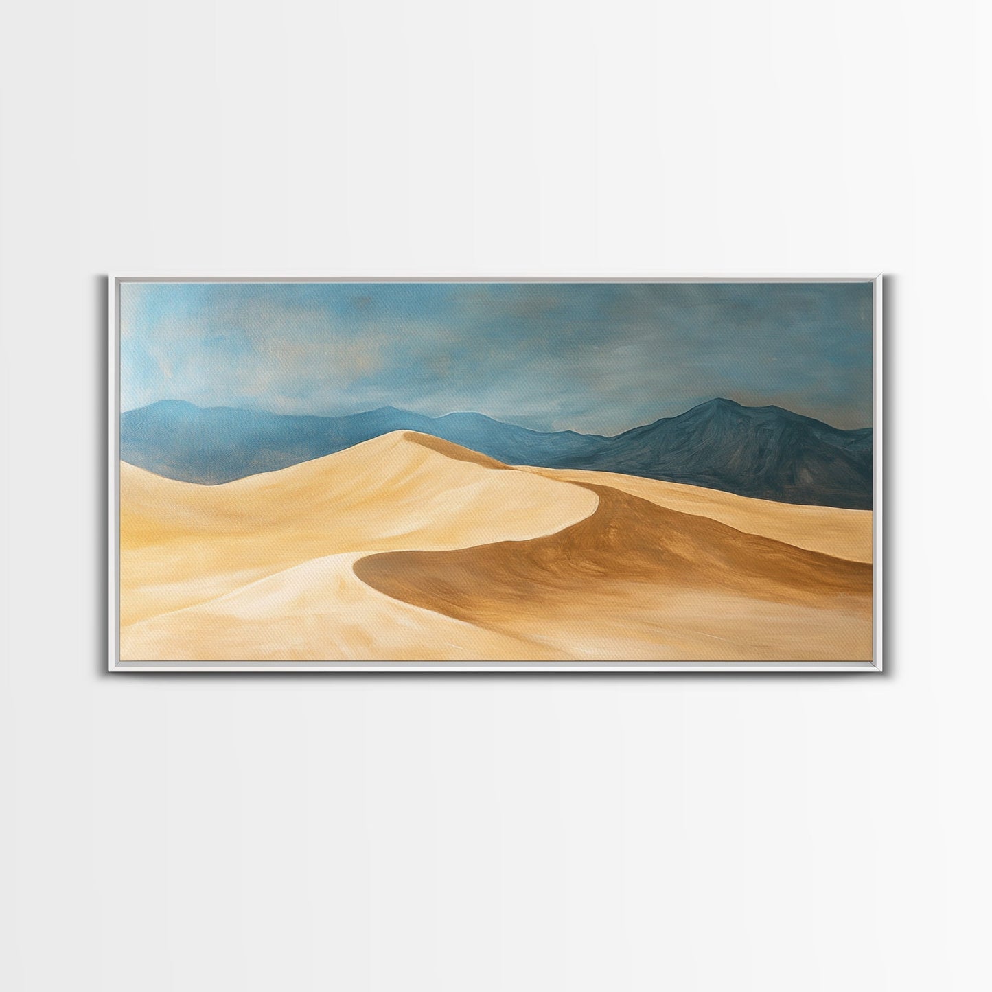 Desert Landscape, Mountain Painting, Rustic Decor, Southwest Wall Art, Framed Canvas Print, Panoramic Art, Earthy Tones Wall Art
