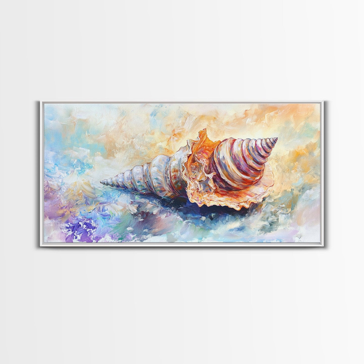 Shell Painting, Coastal Decor, Beach House Wall Art, Nautical Painting, Framed Canvas Print, Ocean Inspired Art, Oyster Shell Art