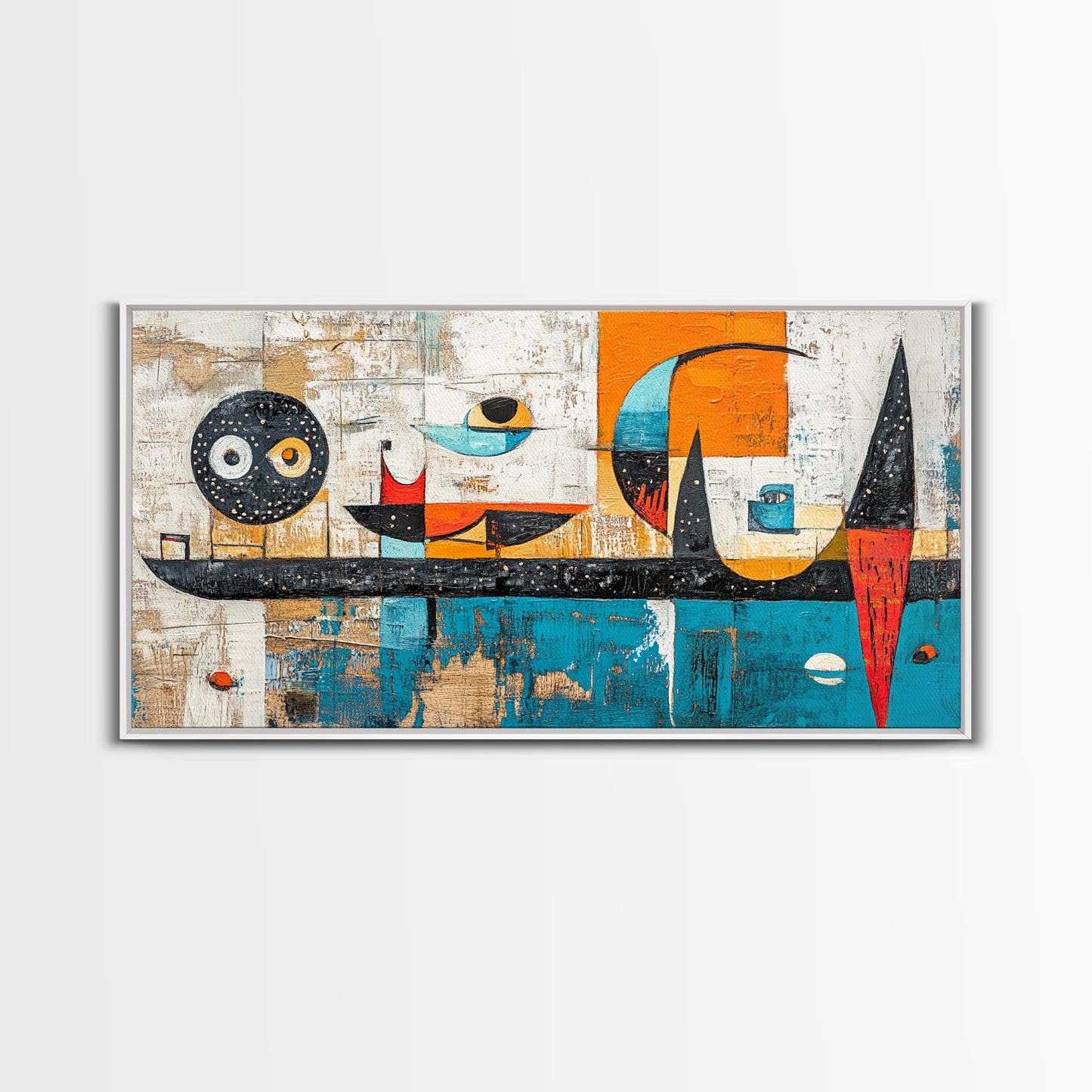 Abstract Geometric Art, mid-century modern art, sacred geometry wall art, framed canvas print, blue and green wall art, mosaic art