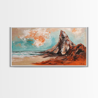 Desert Mountain, Canvas Print, rustic art, landscape painting, extra wide painting, panoramic wall art, above sofa art