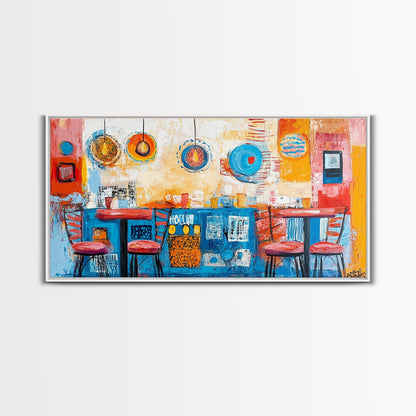 Cafe painting, espresso martini wall art, coffee wall art, food review kitchen art, warm cozy vibes, rustic decor, framed canvas print, boho art