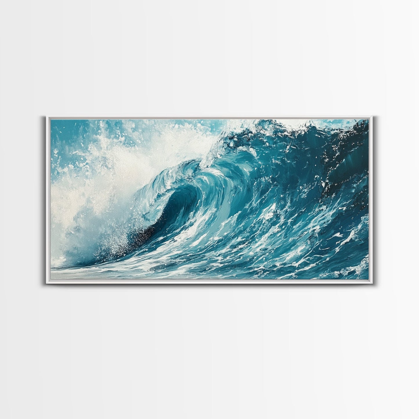 Meereswellenkunst, Seestückmalerei, Küstendekoration, Nautische Wandkunst, Geschenkidee für Strandhäuser, Blau-grüne Wandkunst, Gerahmter Leinwanddruck