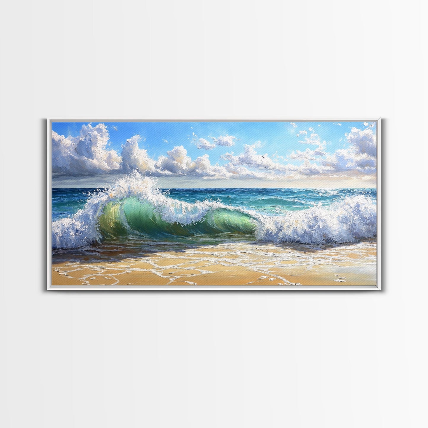 Strandwellen-Gemälde, Küstenlandschaftskunst, Ozean-Wandkunst, Surf-Wandkunst, Nautische Dekoration, Meereslandschaftskunst, Horizontale Wandkunst, Leinwanddruck