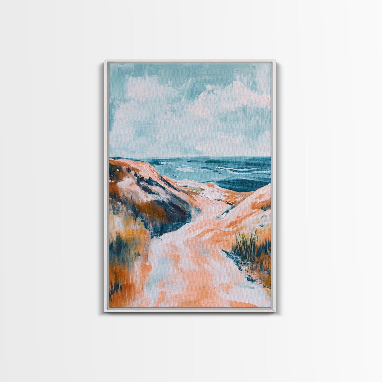 Coastal Landscape Art, Seascape Painting, Beach Dunes Art, Ocean View, Nautical Decor, Coastal Decor, Framed Canvas Print