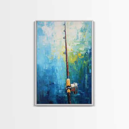 Fishing Rod Painting, Fly Fishing Art, Nautical Wall Art, Outdoor Enthusiast Decor, Rustic Cabin Art, Framed Canvas Print