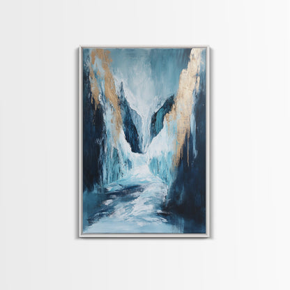 Abstract Glacier, wabi sabi art, zen wall art, blue and green wall art, minimalist art, Framed Canvas Print