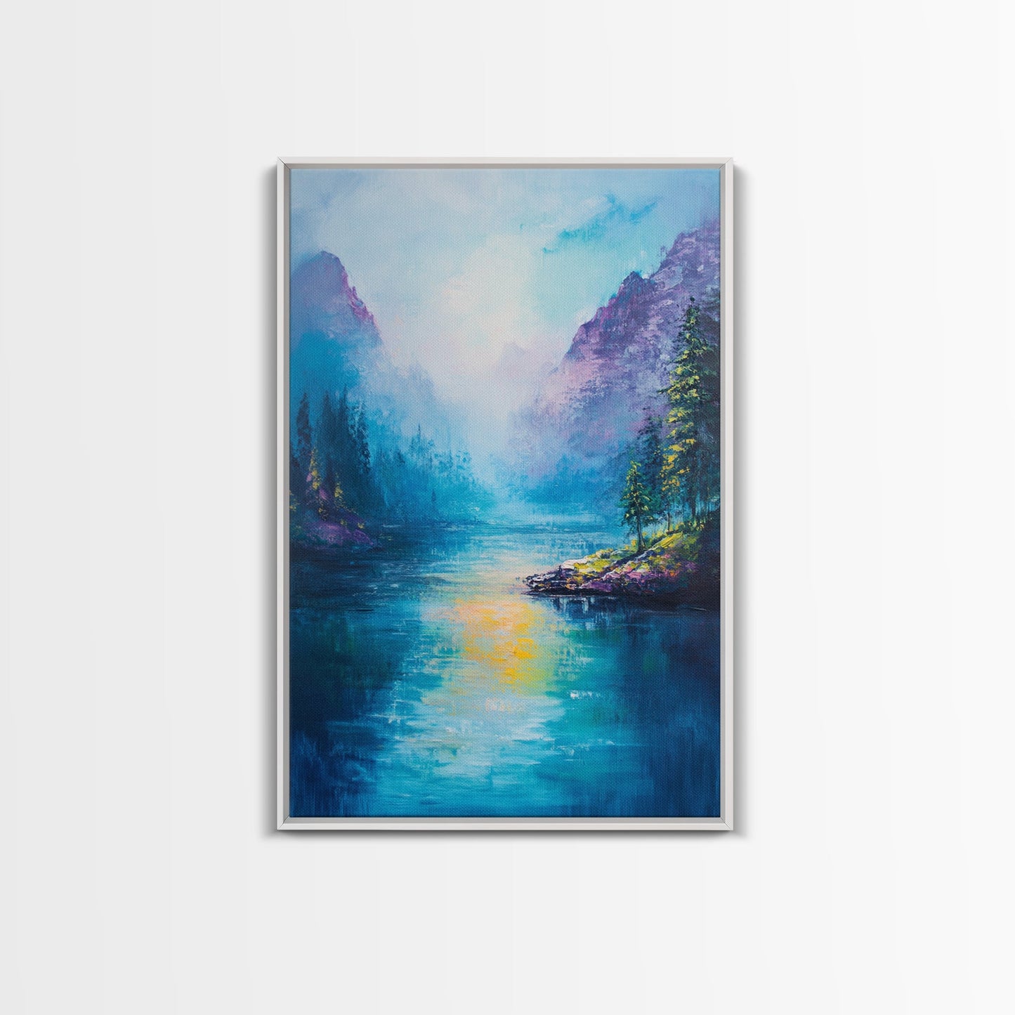 Mountain Lake View, Landscape Painting, Lake Tahoe Art, Smoky Mountain Art, Nature Wall Art, Bedroom Art, Framed Canvas Print