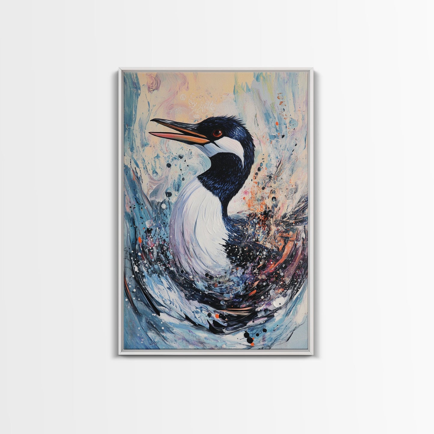 Abstract Loon, bird art, teal wall art, moody art, coastal decor, nautical painting, gift idea for her, Canvas Print, living room art
