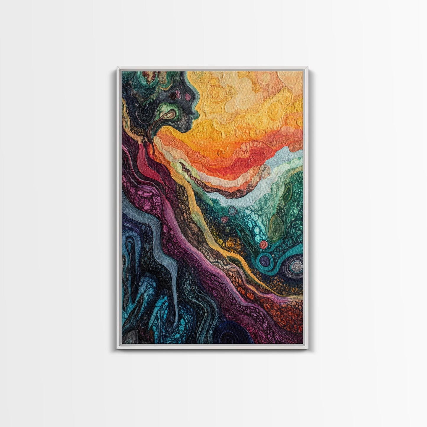 Psychedelic Abstract Texture Framed Canvas Print, Surreal Art, Vibrant Wall Art, Modern Abstract Painting, Unique Artwork, Office Decor