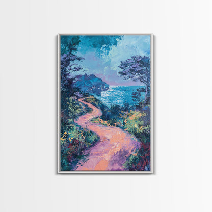 Twilight Coastal Path Canvas Print Impressionist Seascape Wall Art, Romantic Sunset Painting, Beach House Decor, Ocean Artwork