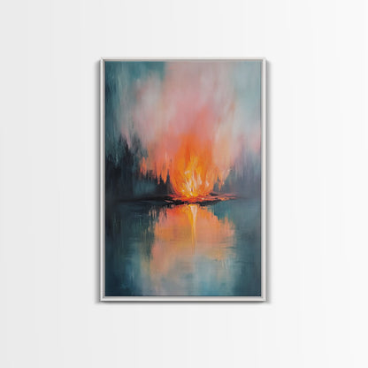 Reflective Fire, Moody Art, Dark Romance Painting, Fire Reflection Painting, Rustic Wall Art, Above Bed Art, Canvas Print