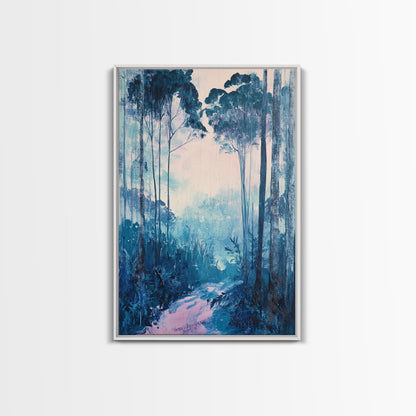 Misty Forest, moody art, birch tree art, pine tree art, landscape painting, gift idea for her, Framed Canvas Print, bedroom art