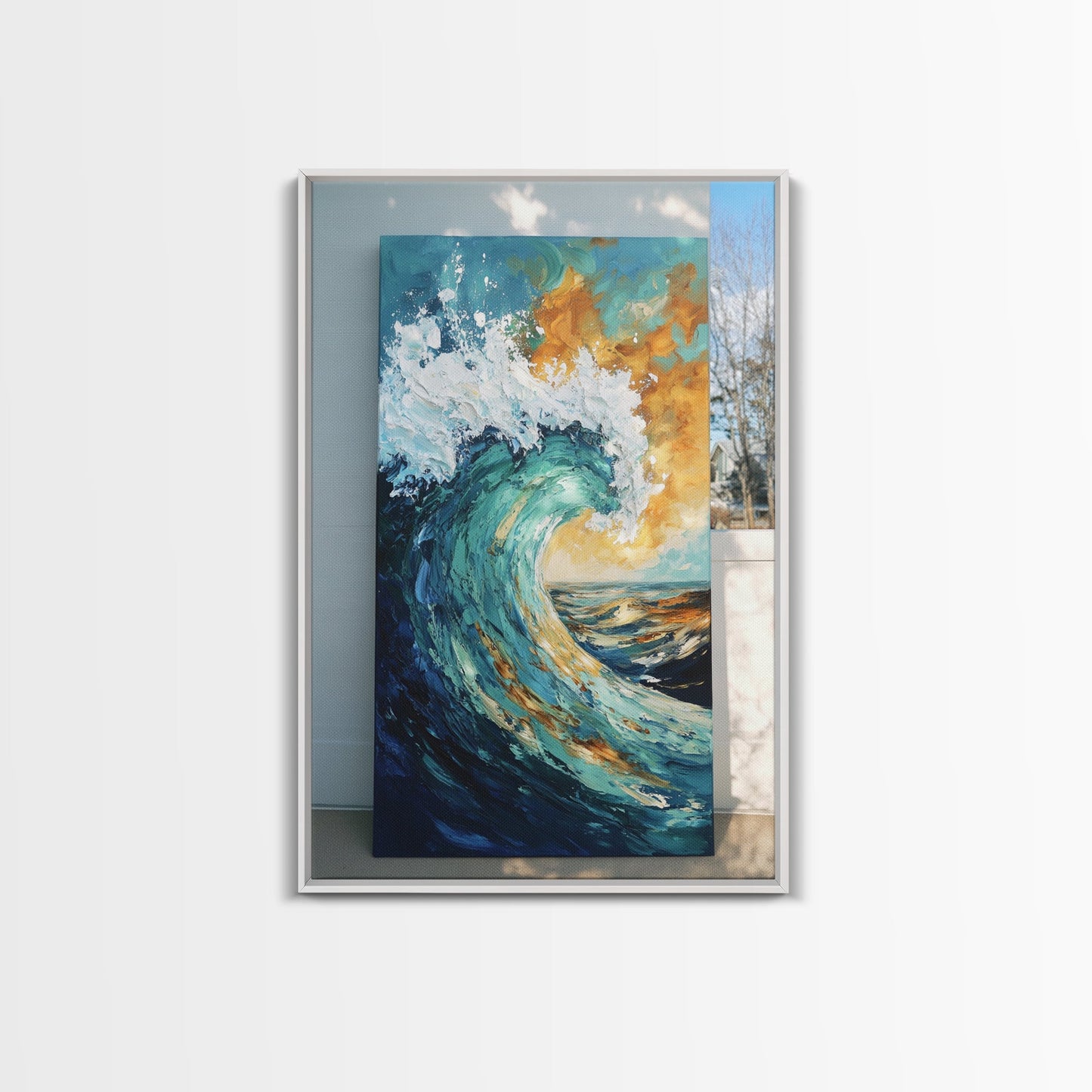 wave painting, coastal decor, framed canvas print, ocean painting, surf wall art, nautical wall art, seascape painting, gift idea