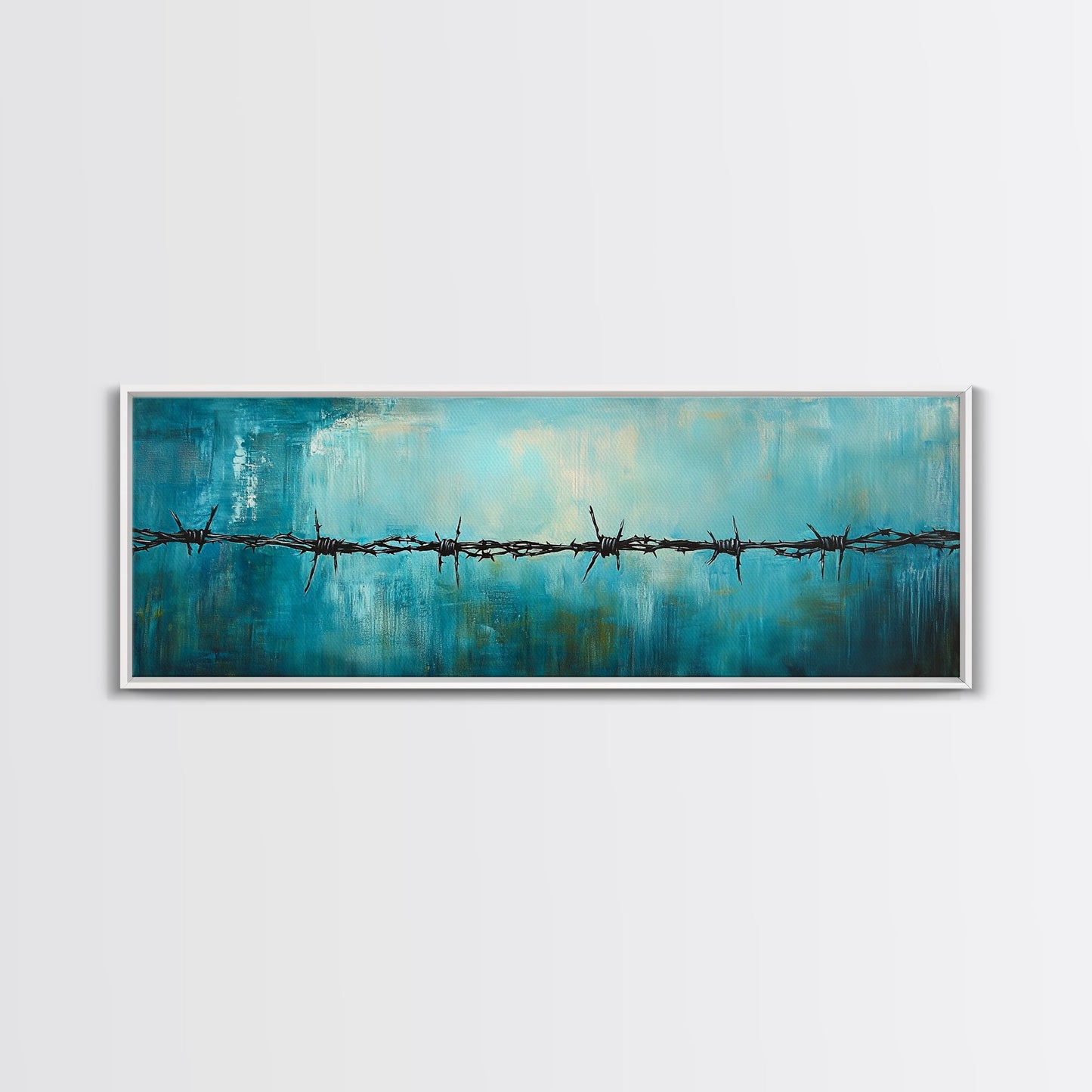 Barbed Wire Minimalist Painting, Blue and Black Modern Wall Art, Industrial Urban Aesthetic, Bold Statement Office, Canvas Print