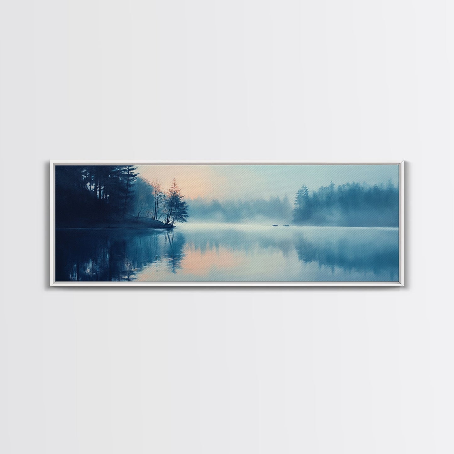 Misty Lake Reflections Canvas Print Tranquil Water Scene, Minimalist Nature Painting, Living Room Art, Serene Wall Decor, Gift Idea