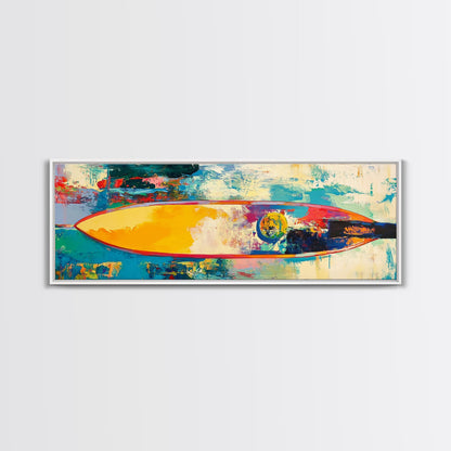 Abstract Surfboard Framed Canvas Print Coastal Beach House Wall Art, Vibrant Surfing Decor, Colorful Ocean Painting, Modern Boho Art