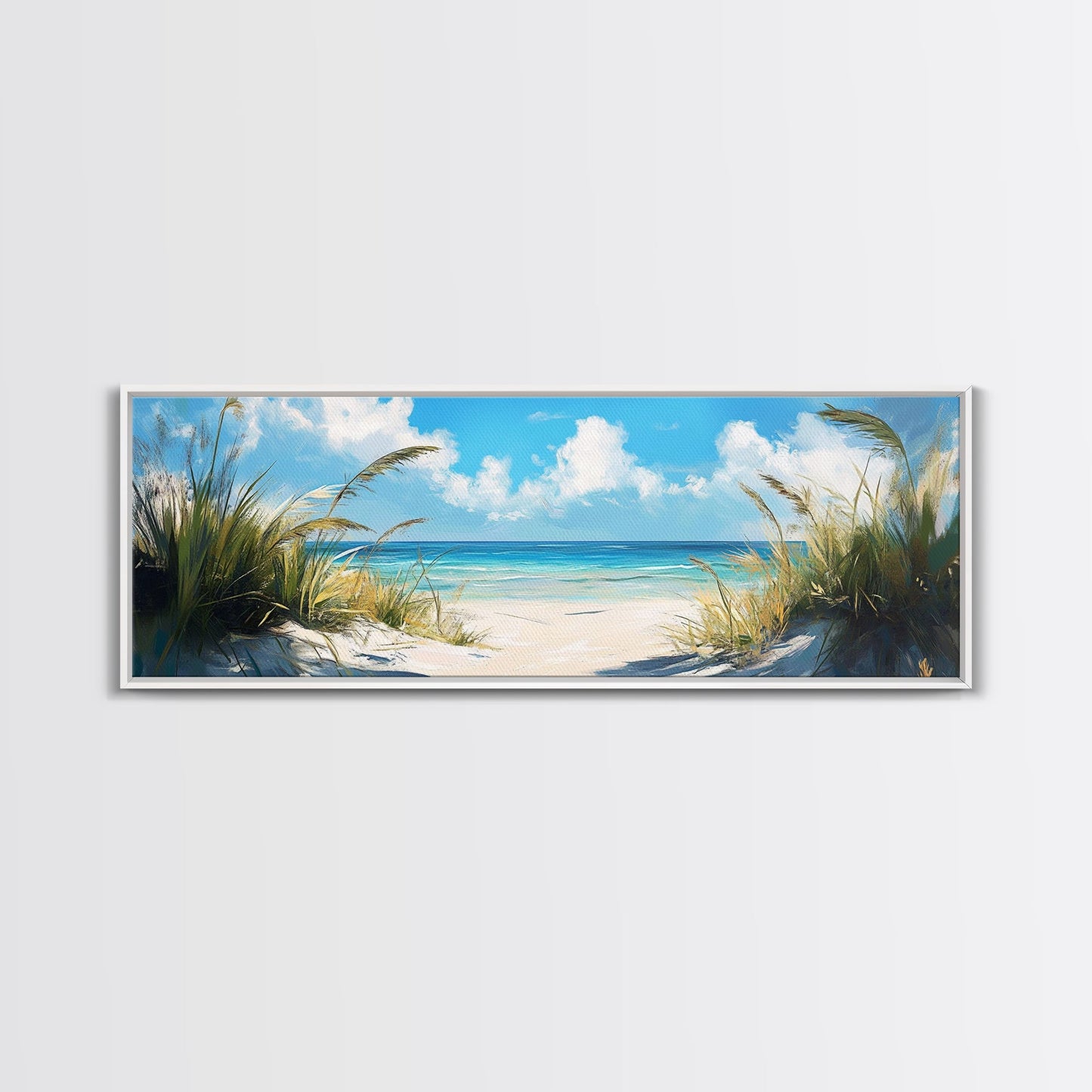 Tranquil Ocean Beach View Canvas Print, Coastal Wall Art, Blue Nautical Decor, Modern Seascape Painting, Beach House Decor