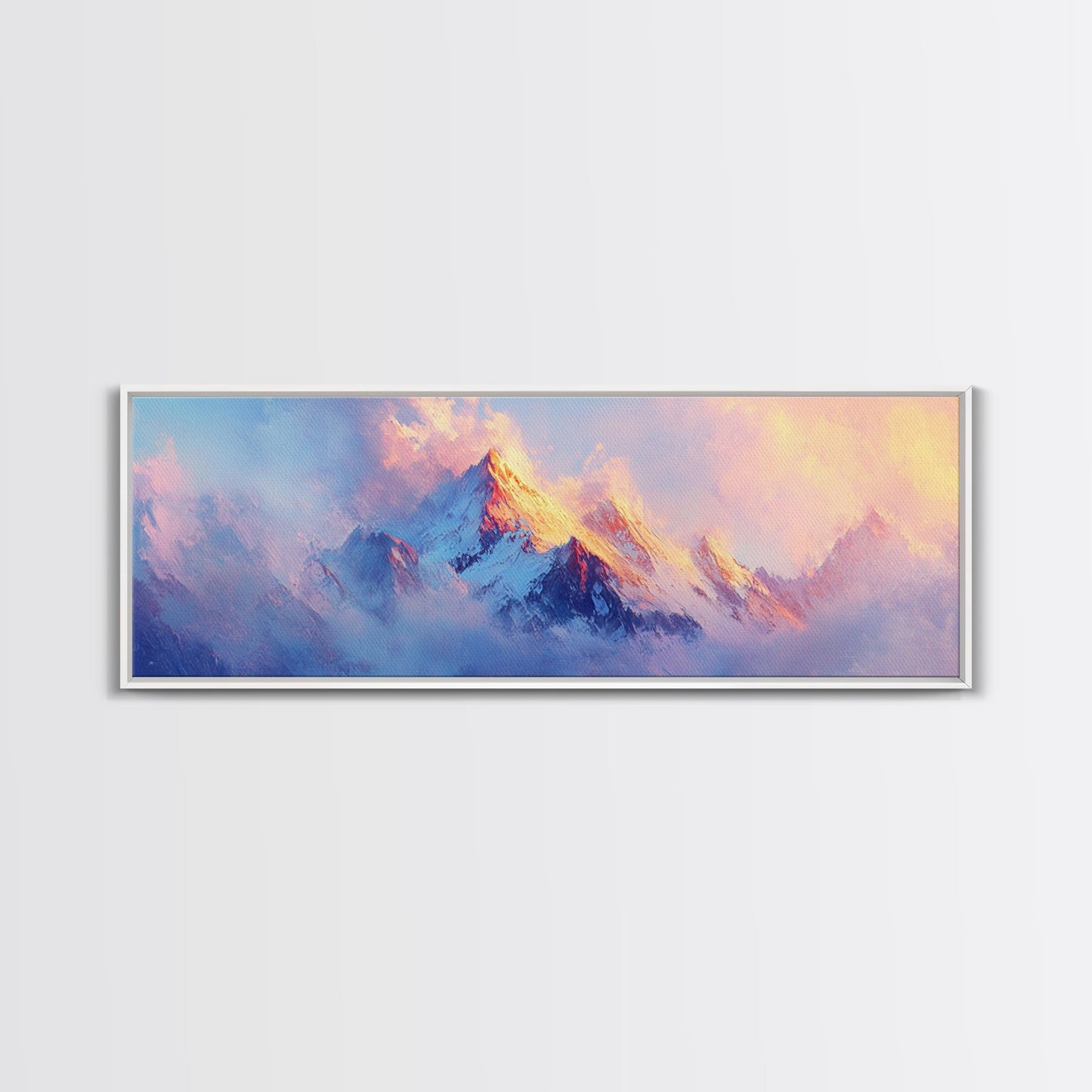 Dreamy Sunset Mountains Canvas Print Ethereal Landscape Art Pastel Sky Snowy Peaks Wall Decor Serene Bedroom Painting