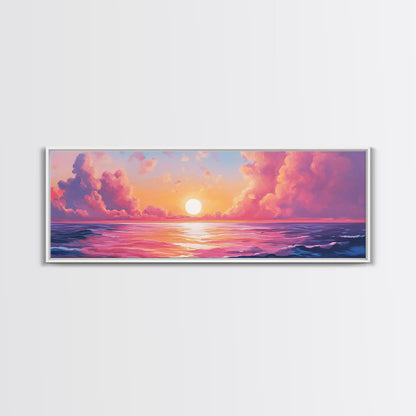 Pink Sunset, Romantic Ocean Painting, Vibrant Seascape Wall Art, Coastal Home Decor, Canvas Print, Dreamy Sky, Bedroom Artwork