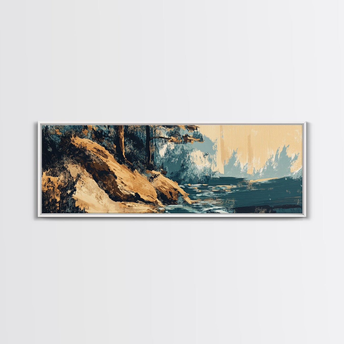 Coastal Landscape, Abstract Seascape, Textured Painting, Framed Canvas Print, Ocean Wall Art, Beach Decor, Living Room Art