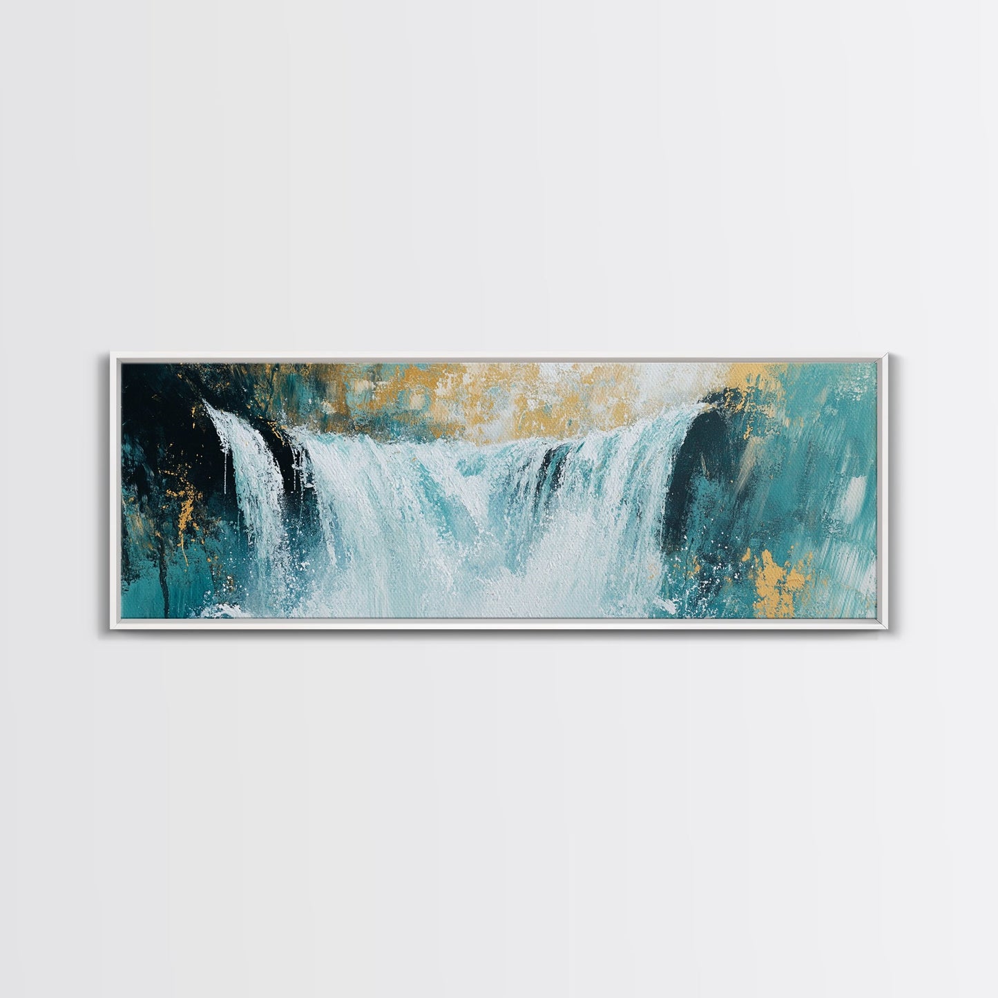 Majestic Waterfall Scene Framed Canvas Print Nature Landscape Painting, Living Room Wall Art, Tranquil River Artwork, Rustic Decor