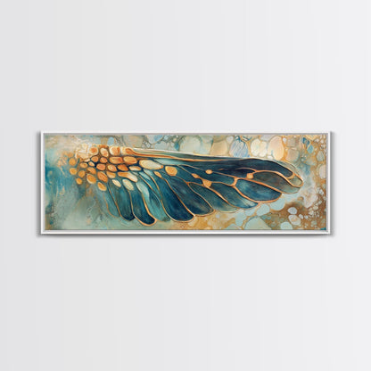 Elegant Butterfly Wing Abstract Art, Blue and Gold Nature Painting, Modern Minimalist Artwork, Bedroom or Office Wall Decor