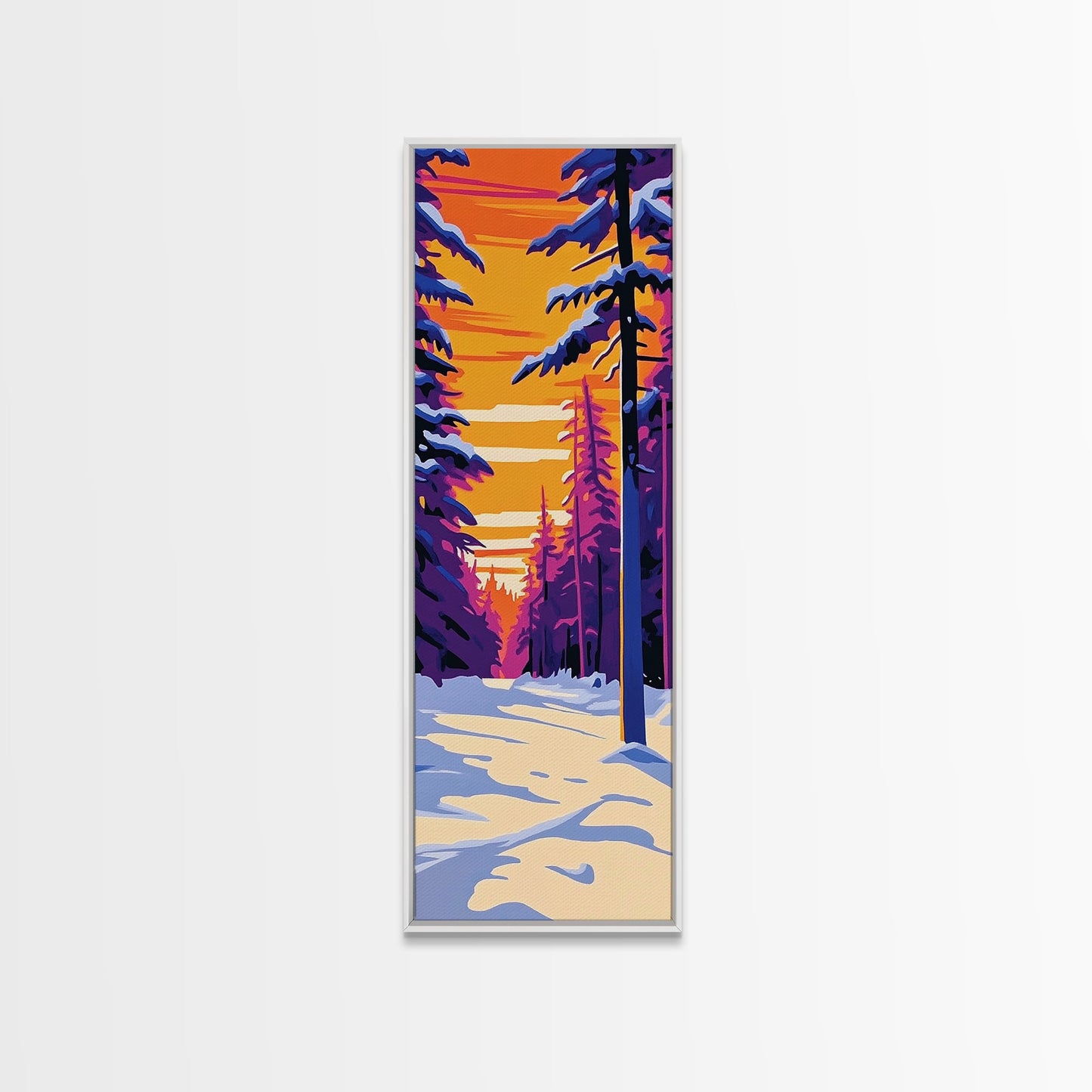 Snowy Pine Forest, Winter Wonderland, Christmas Sunset, Framed Canvas Print, Holiday Wall Art, Cozy Cabin Decor, Rustic Lodge Vibes