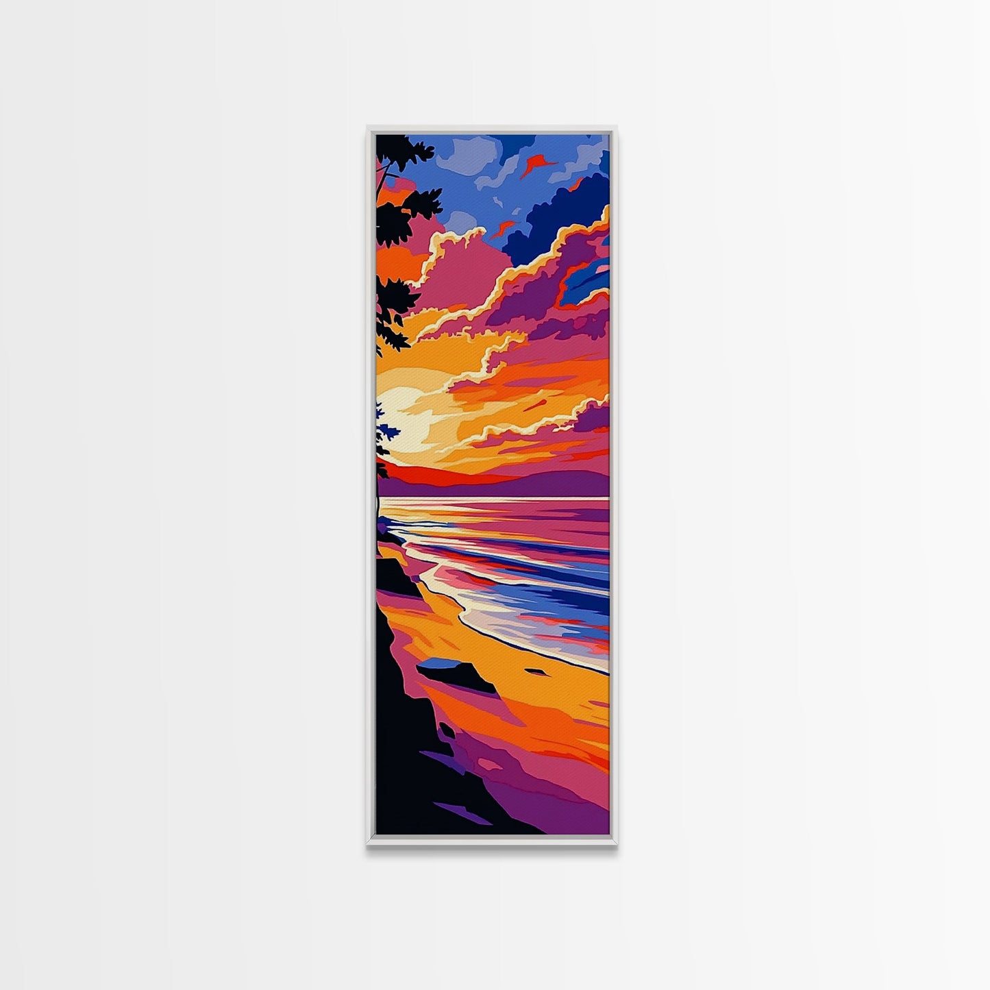 Coastal Sunset, Beach Art, Ocean View, Framed Canvas Print, Vibrant Seascape, Warm Summer Aesthetic, Living Room Art, Minimalist