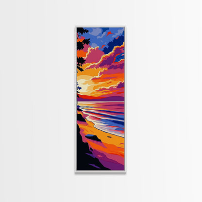 Coastal Sunset, Beach Art, Ocean View, Framed Canvas Print, Vibrant Seascape, Warm Summer Aesthetic, Living Room Art, Minimalist