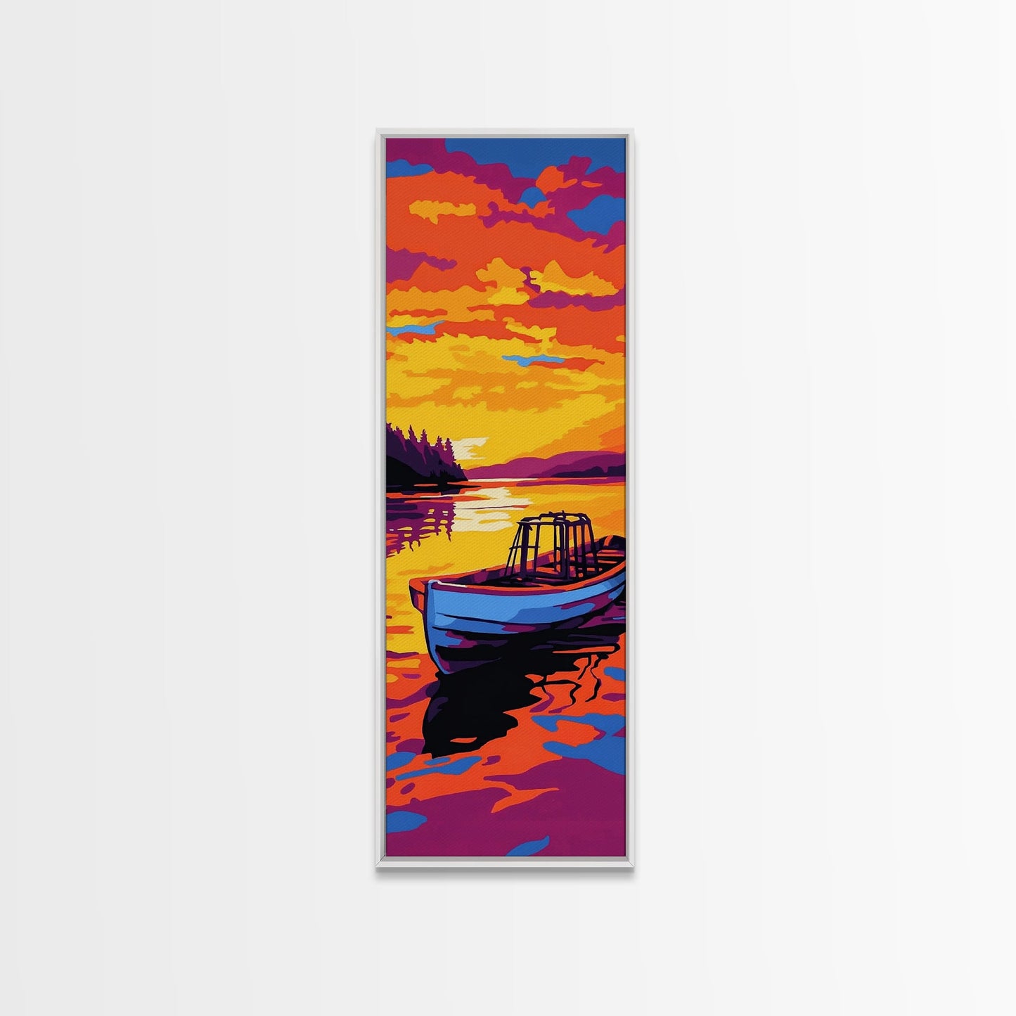 Boat, Sunset, Water, Reflection, Framed Canvas Print, Nautical Wall Art, Coastal Decor, Lakehouse Art, Cabin Wall Art, Living Room Art