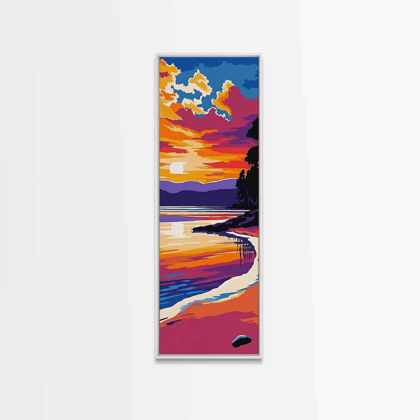 Sunset Beach, Ocean Wall Art, Coastal Decor, Framed Canvas Print, Vibrant Seascape, Modern Home Decor, Living Room Art, Boho Print