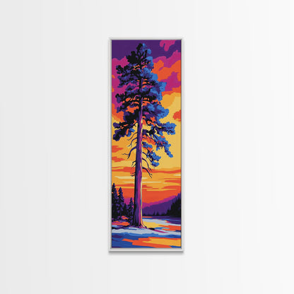 Tall Pine Tree, Sunset Forest Art, Vibrant Nature Wall Decor, Woodland Painting, Rustic Home Decor, Living Room Art, Canvas Print
