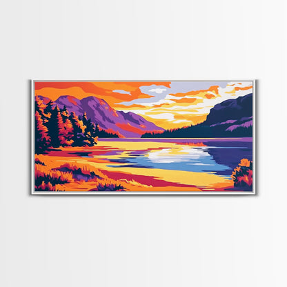 Mountain Lake, Sunset Wall Art, Nature Scene, Vibrant Colors, Rustic Decor, Modern Wilderness, Living Room, Canvas Print