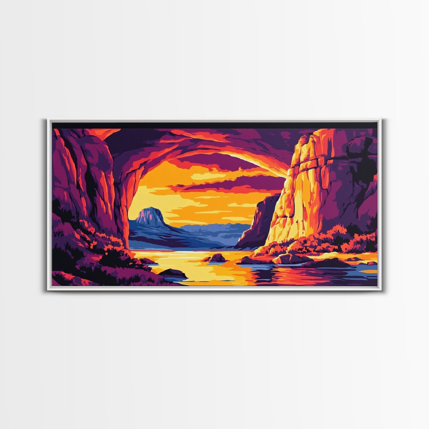 Canyon View, River Sunset, Majestic Landscape, Southwest Decor, Warm Tones, Nature Escape, Living Room or Office, Framed Canvas Print