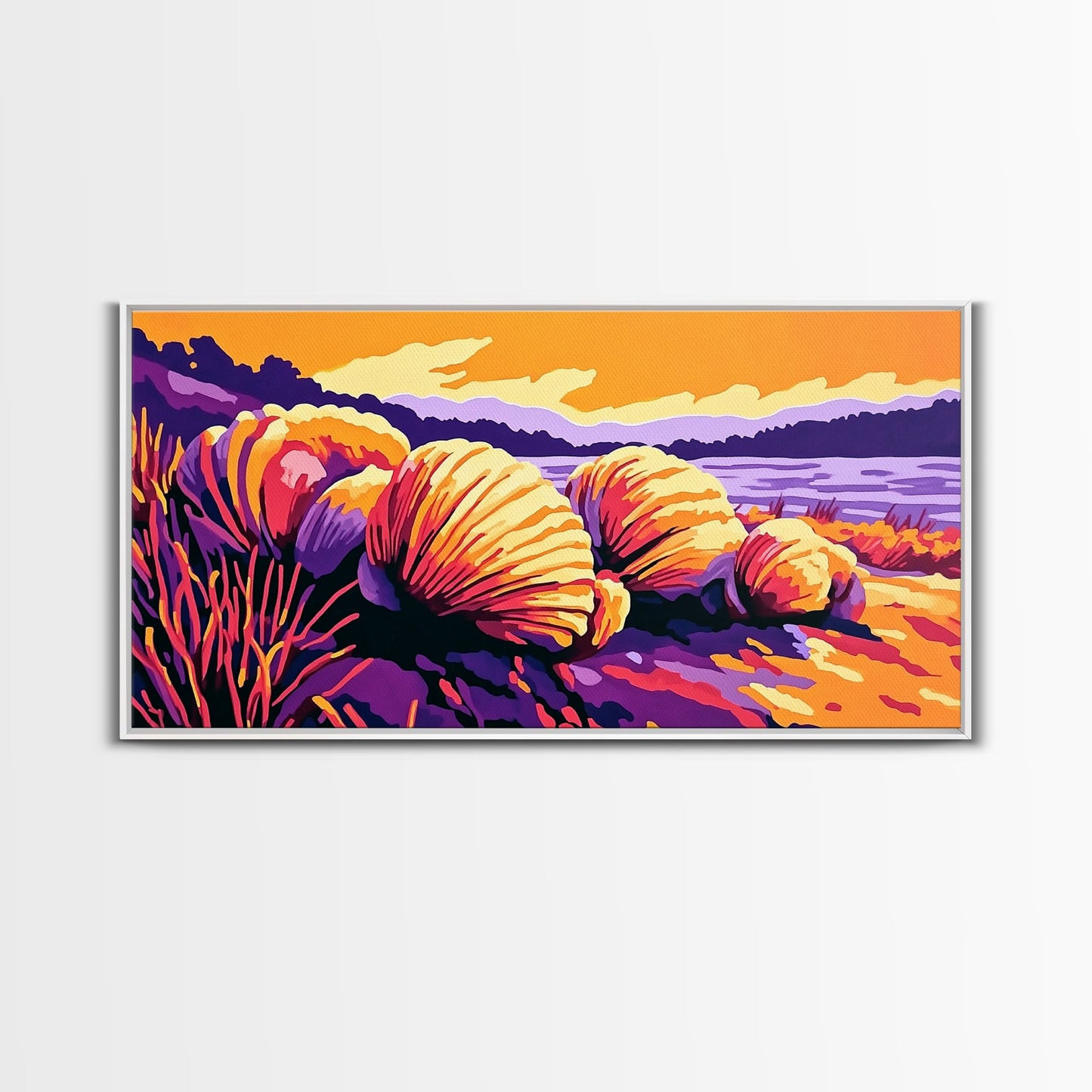 Coastal Shells, Ocean Decor, Beach Art, Vibrant Seascape, Framed Canvas Print, Nautical Home Decor, Living Room Wall Art, Gift Idea