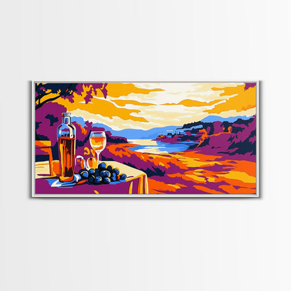Wine and Sunset, Coastal Vineyard Art, Framed Canvas Print, Kitchen Wall Decor, Rustic Countryside Art, Tuscany Inspired