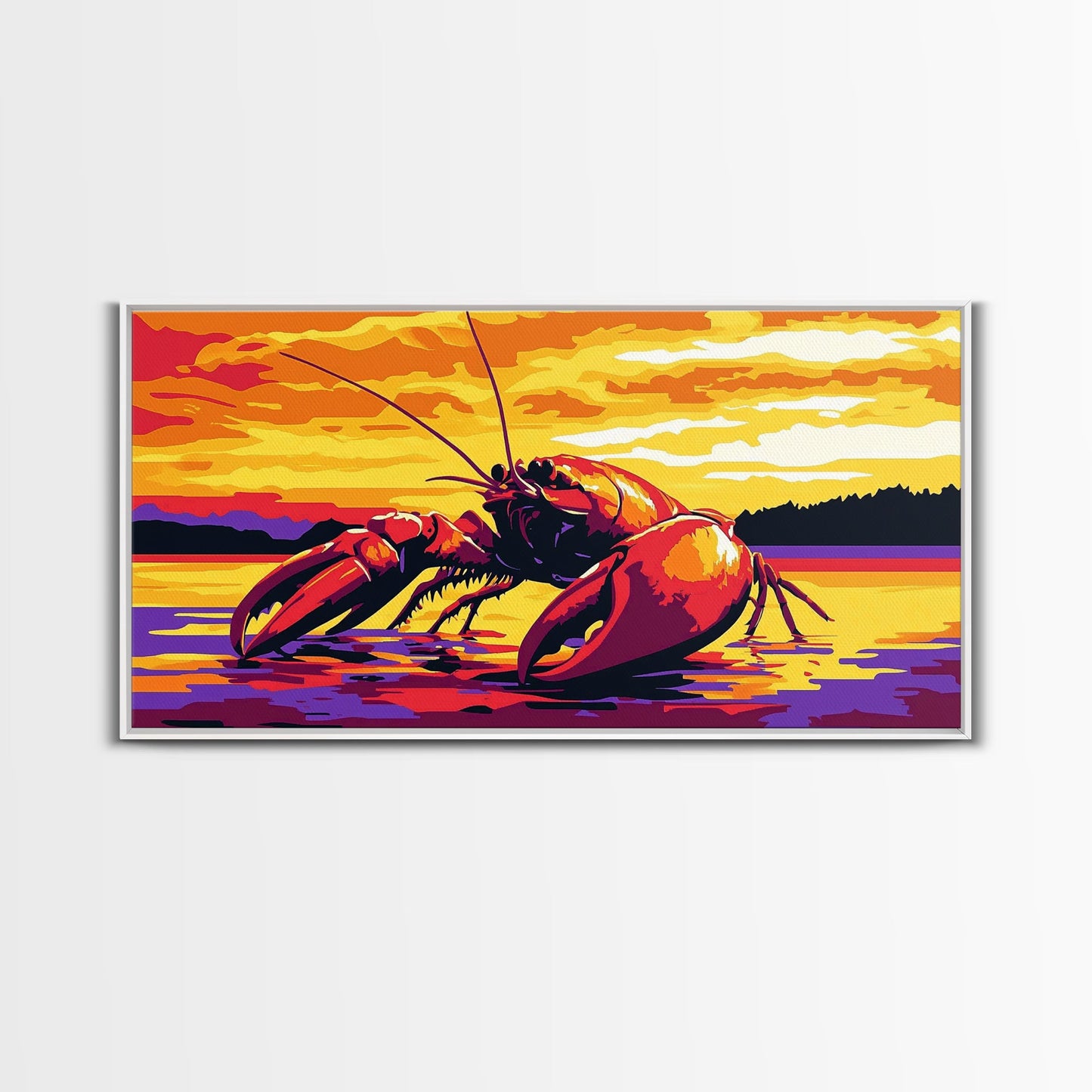 Riesenhummer, maritimes Kunstwerk, Kunst rund um Meeresfrüchte, gerahmter Leinwanddruck, Küstenwanddekoration, Gemälde mit Meeresmotiven, lebendige Meereskunst