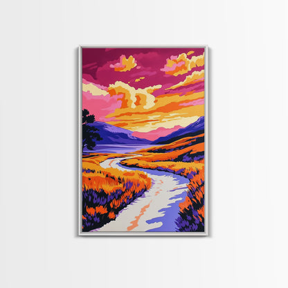 Sunset River, Vibrant Reflections, Colorful Landscape, Nature Art, Framed Canvas Print, Living Room Wall Art, Rustic Decor, Autumn Scene