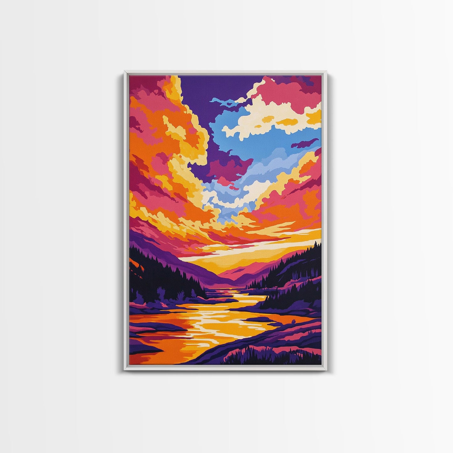 Alpine Reflection, Mountain Lake, Vibrant Wilderness, Canvas Print, Cabin Decor, Nature Painting, Sunset Colors, Adventure Art