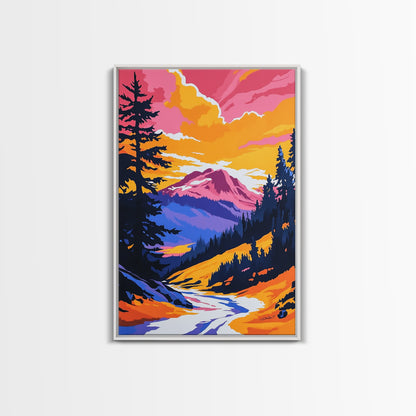 Mountain View Art, Nature Painting, Colorful Scenic Decor, Alpine Sunset, Wilderness Print, Framed Canvas Print, Office Wall Art