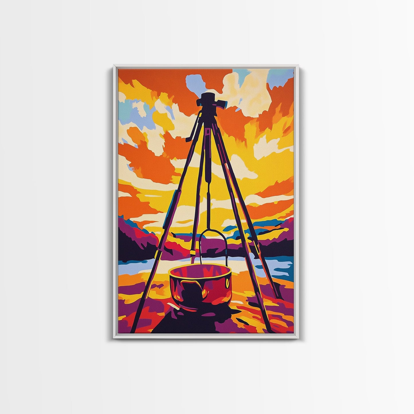 Camping Scene, Outdoor Cooking, Rustic Wall Art, Adventure Home Decor, Wilderness Aesthetic, Nature Inspired, Framed Canvas Print